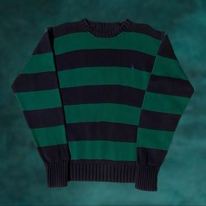 Green and navy blue striped Tate sweater